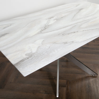 Marble Glass Rectangle Dining Table with Silver Plated Legs