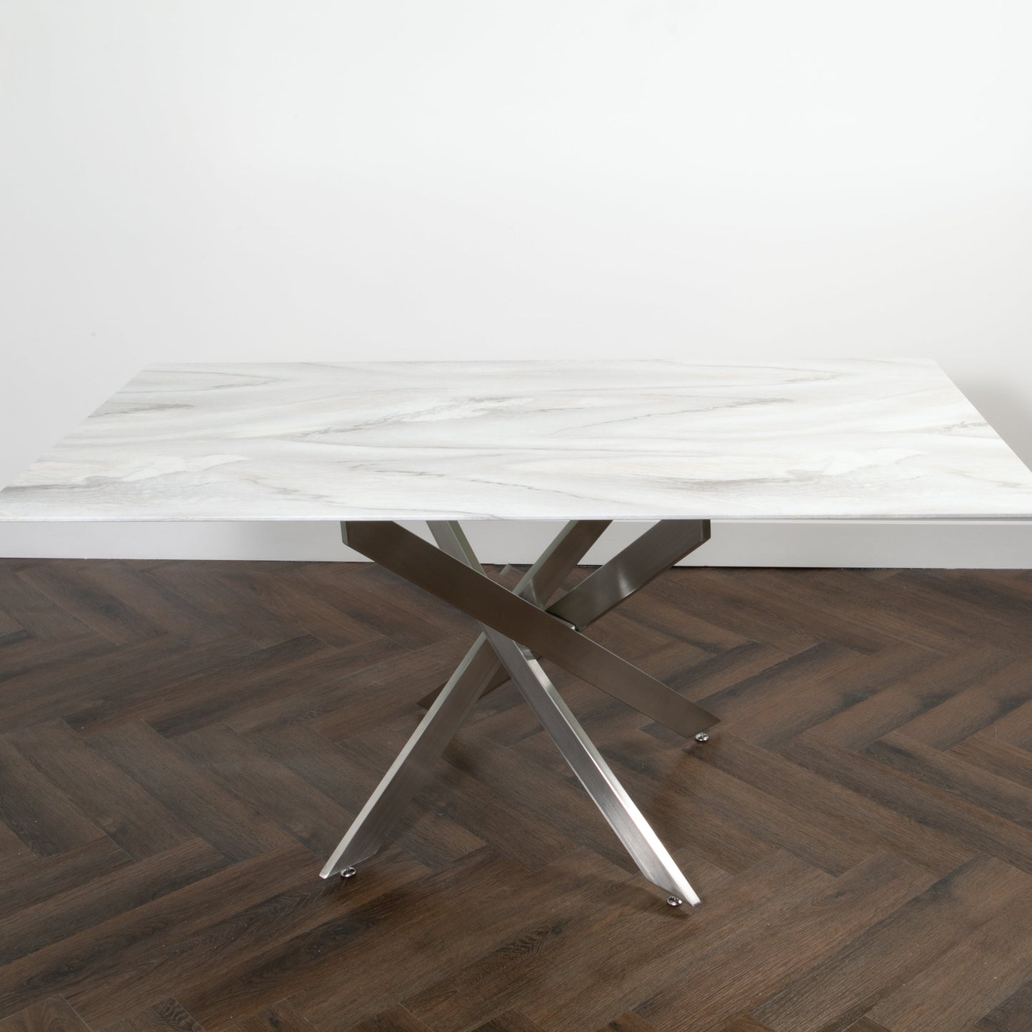 Marble Glass Rectangle Dining Table with Silver Plated Legs