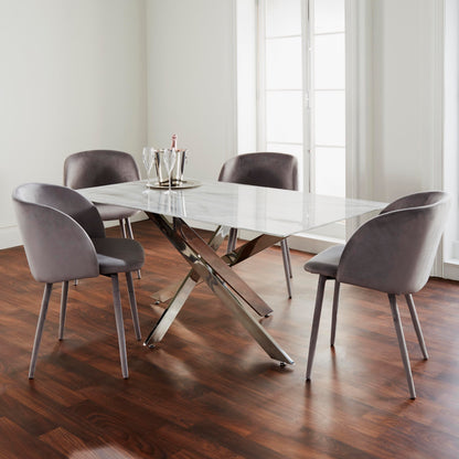 Marble Glass Rectangle Dining Table with Silver Plated Legs