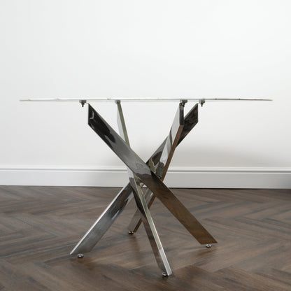 Marble Glass Round Dining Table with Silver Plated Legs