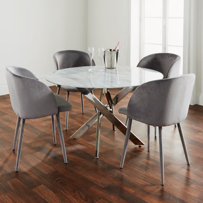 Marble Glass Round Dining Table with Silver Plated Legs