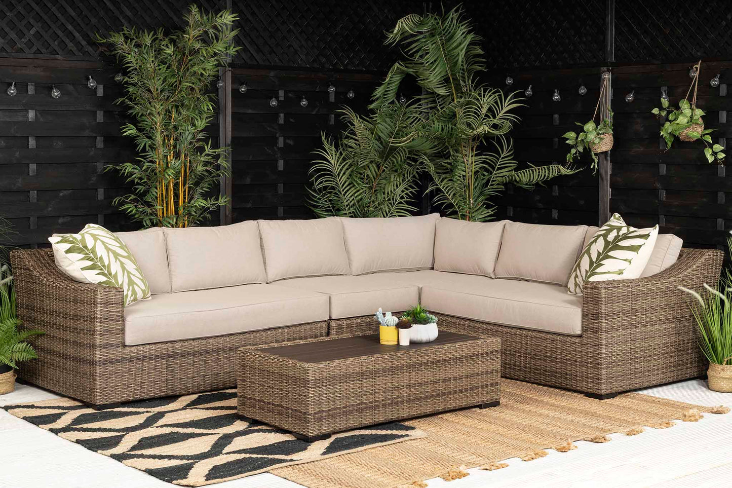 Outdoor Brown Corner Sofa with Coffee Table