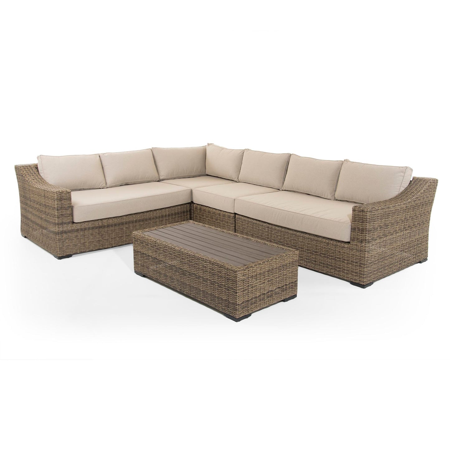 Outdoor Brown Corner Sofa with Coffee Table