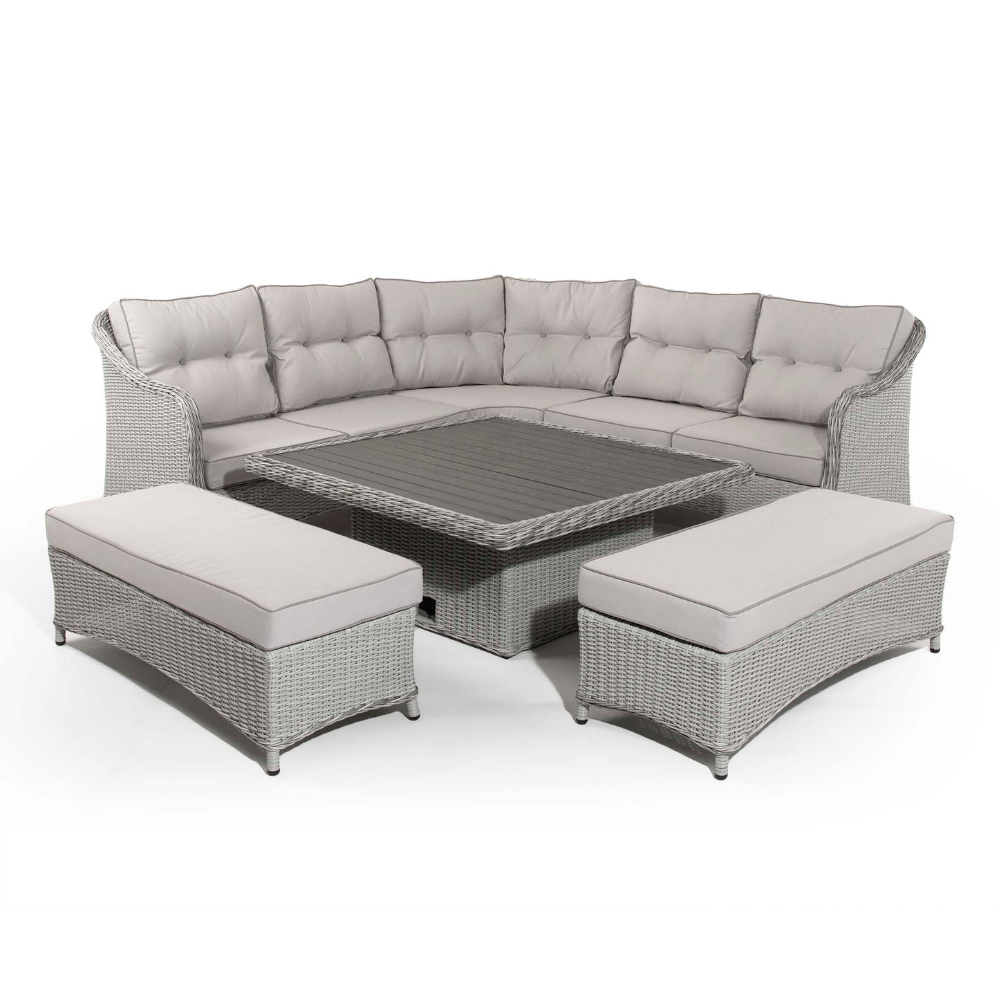 Rattan Outdoor Grey Corner Sofa with Coffee Table and 2 Benches