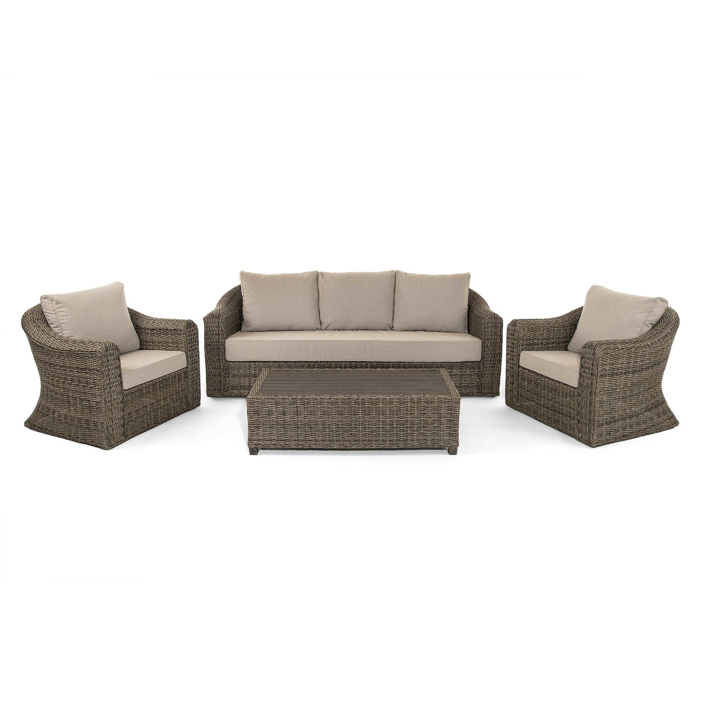 Outdoor Brown 3 Seater Sofa with 2 Armchairs and Coffee Table