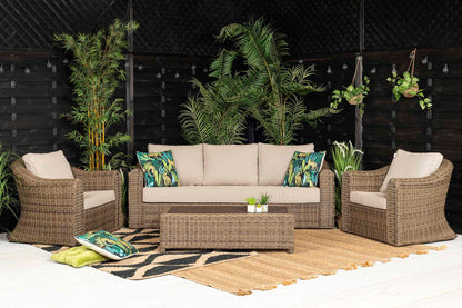 Outdoor Brown 3 Seater Sofa with 2 Armchairs and Coffee Table