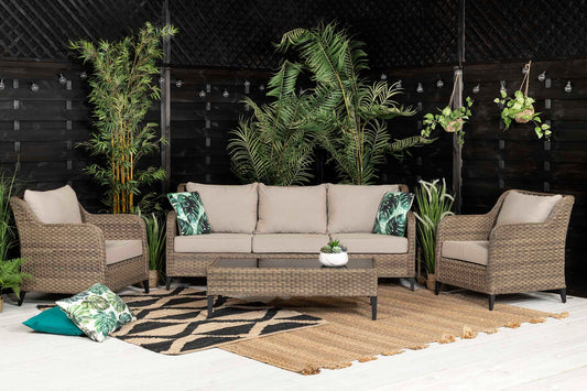 Outdoor Brown  3 Seater Sofa with 2 Armchairs and Coffee Table