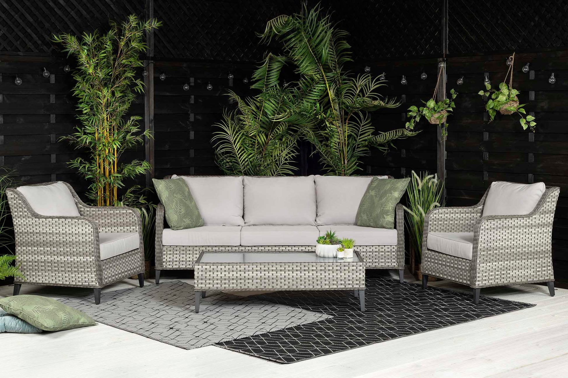 Outdoor Grey  3 Seater Sofa with 2 Armchairs and Coffee Table