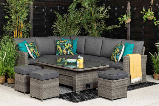 Outdoor Grey Corner Sofa with Table and Stools