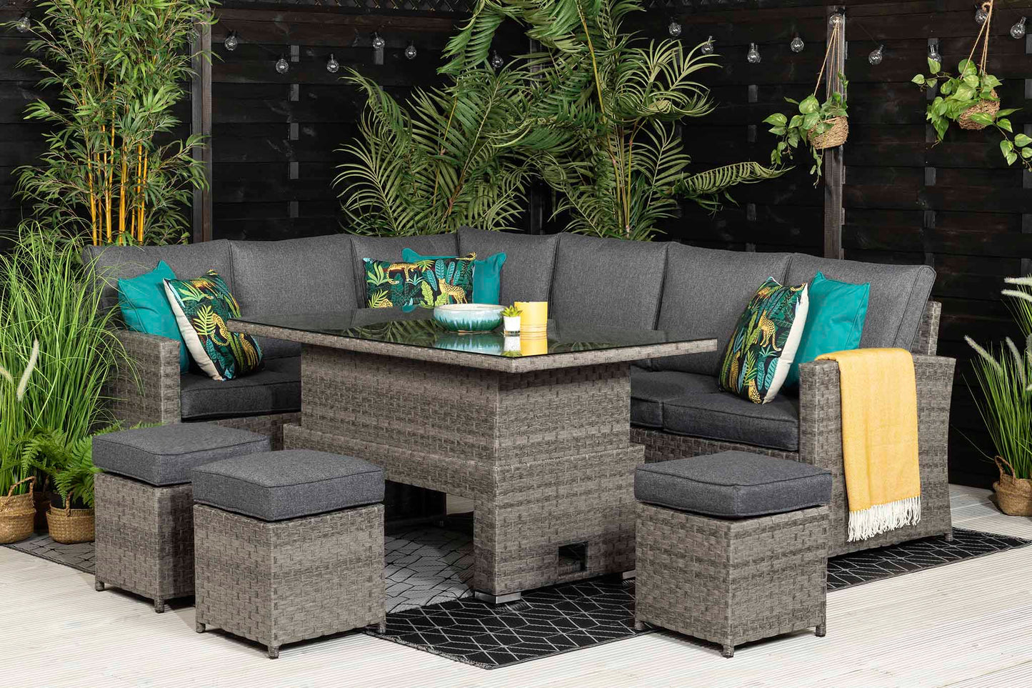 Outdoor Grey Corner Sofa with Table and Stools