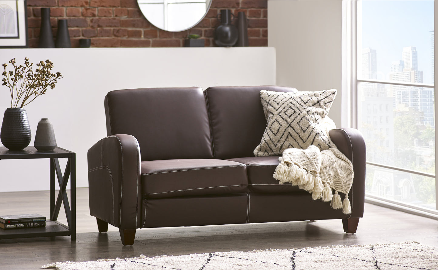 Chestnut Brown Faux Leather 2 Seater Sofa