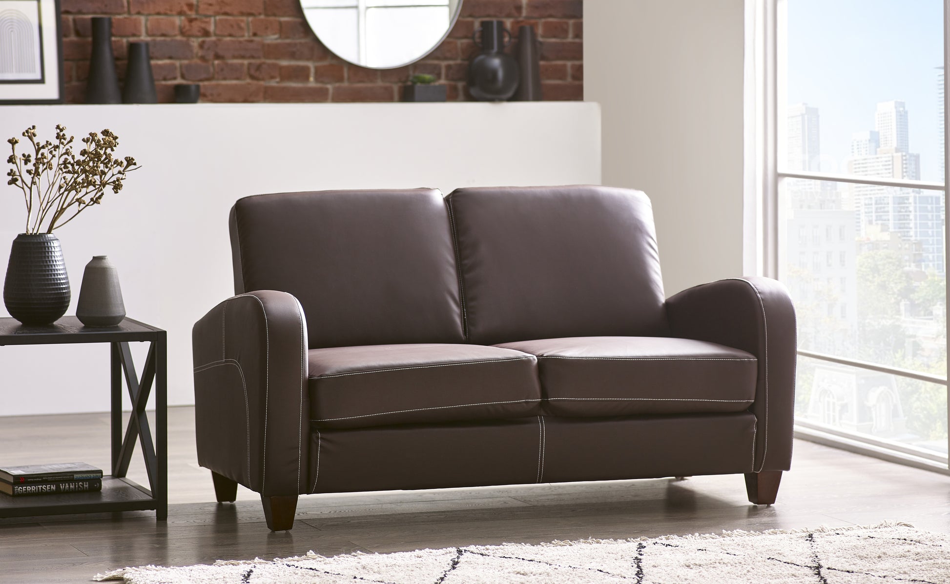 Chestnut Brown Faux Leather 2 Seater Sofa