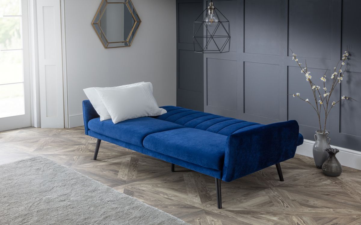 Blue Velvet 3 Seater Sofa Bed