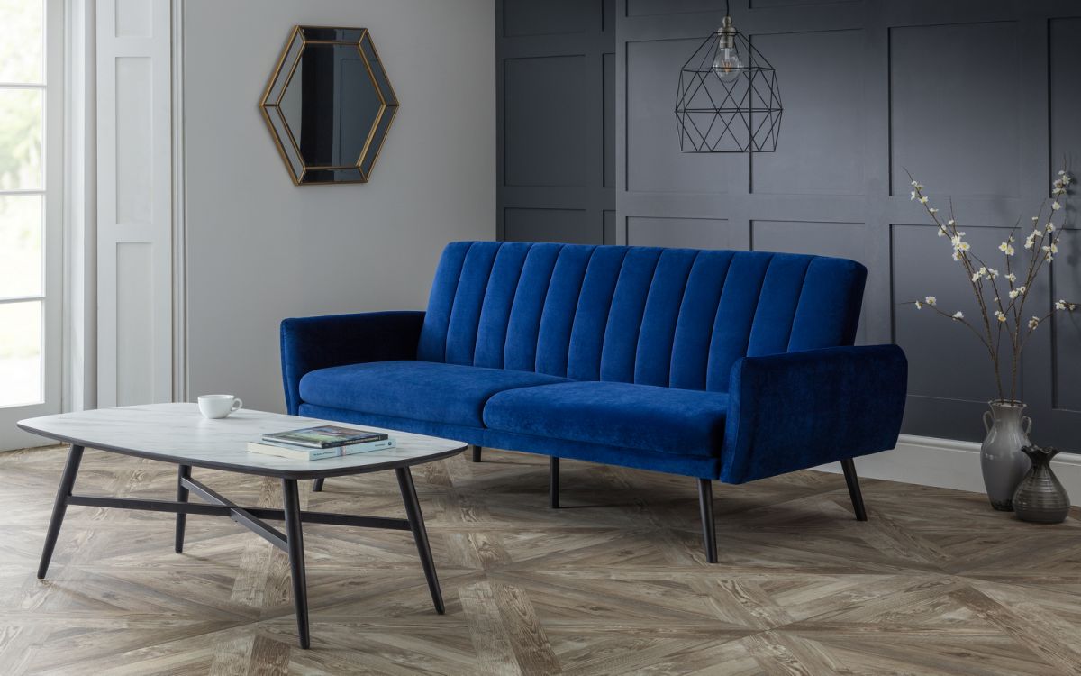 Blue Velvet 3 Seater Sofa Bed