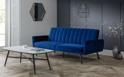 Blue Velvet 3 Seater Sofa Bed