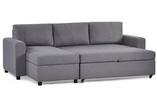 Light Grey Linen 3 Seater Sofa Bed