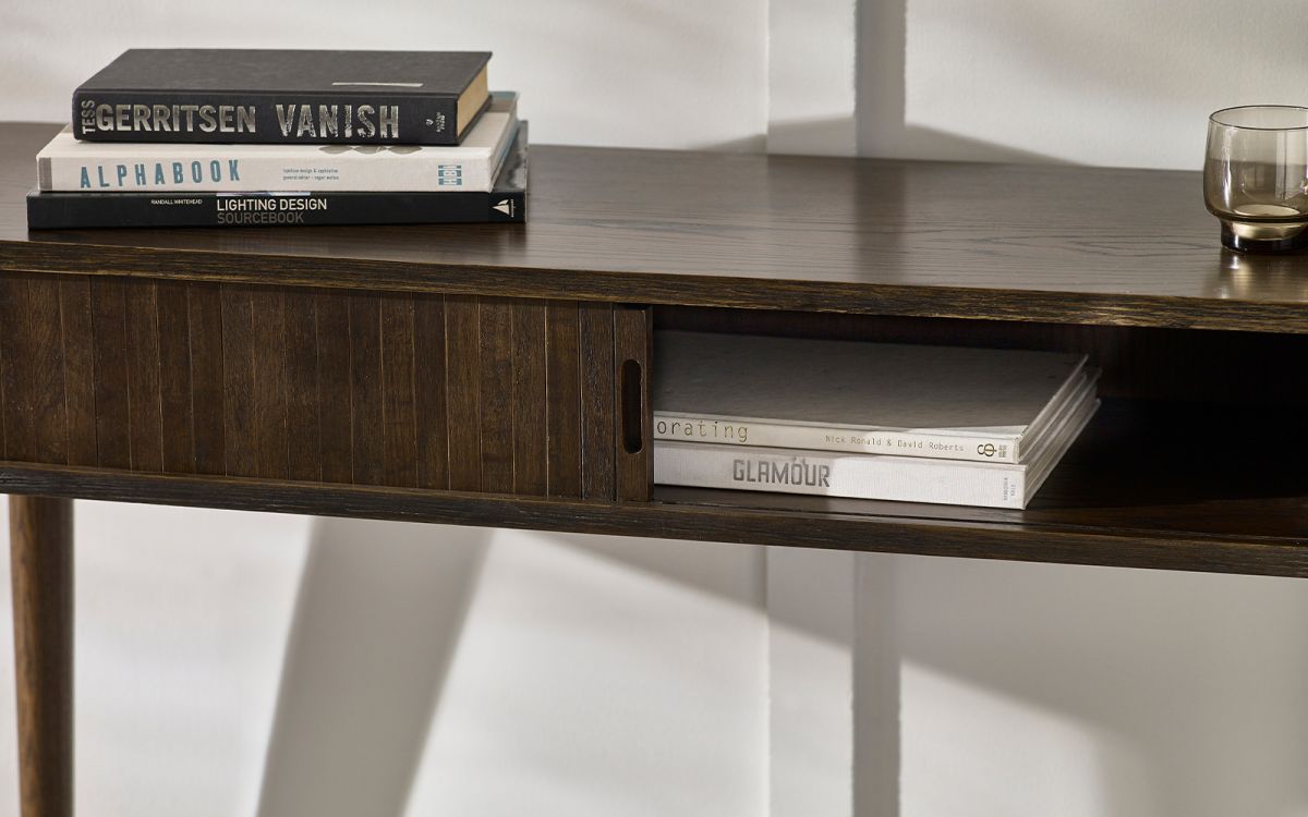 Wood Console Table with Sliding Doors