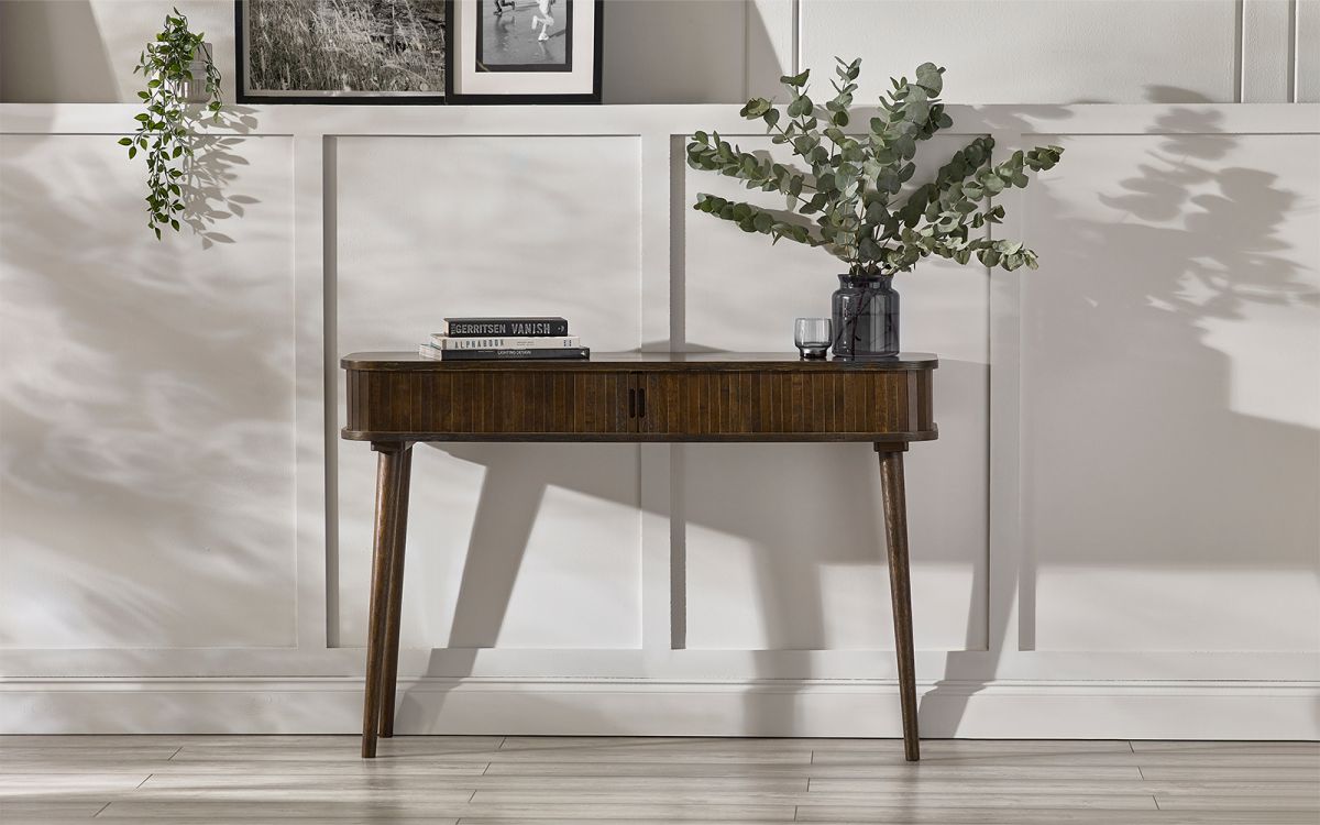 Wood Console Table with Sliding Doors