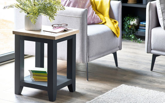 Bordeaux Dark Grey Lamp Table with shelf