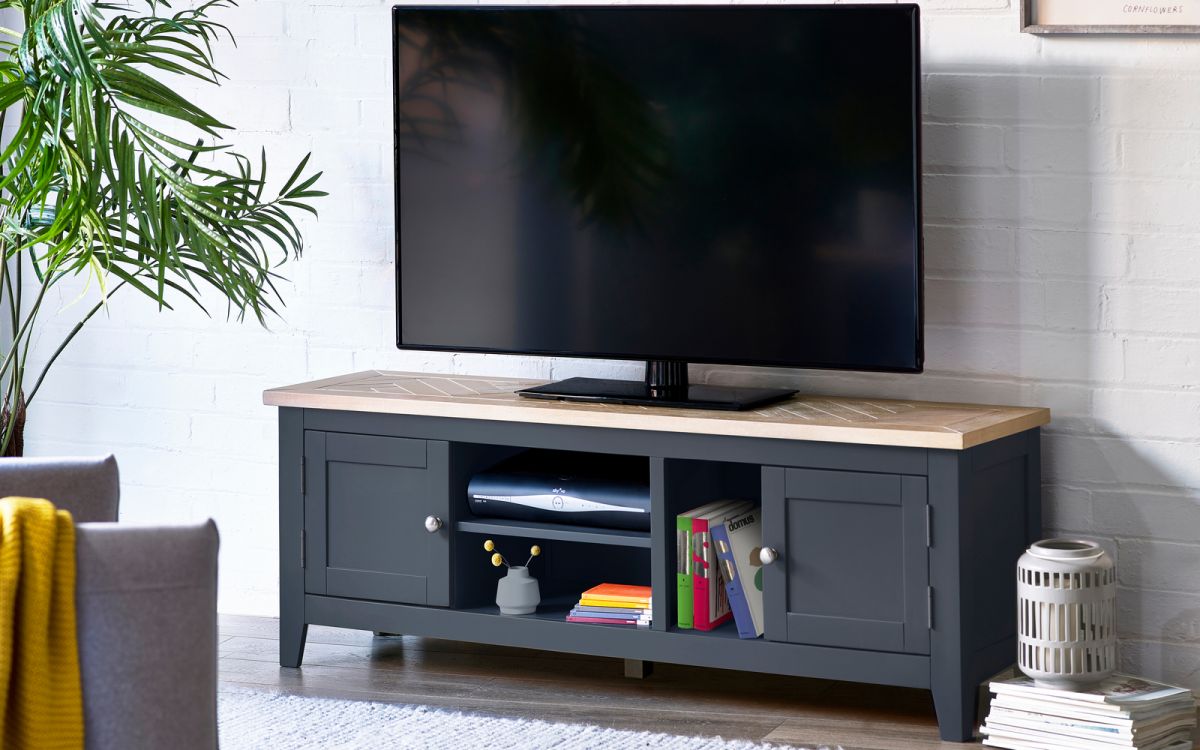 Bordeaux Dark Grey TV Cabinet with shelves and storage