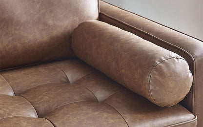 Brown Tan Faux Leather 2 Seater Sofa with Bolster