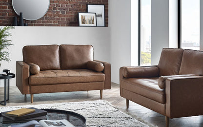 Brown Tan Faux Leather 2 Seater Sofa with Bolster