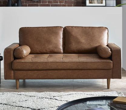 Brown Tan Faux Leather 3 Seater Sofa with Bolster