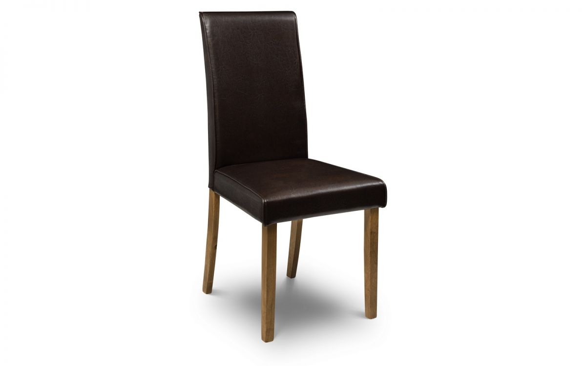 Brown Faux Leather Dining Chair with Oak Legs