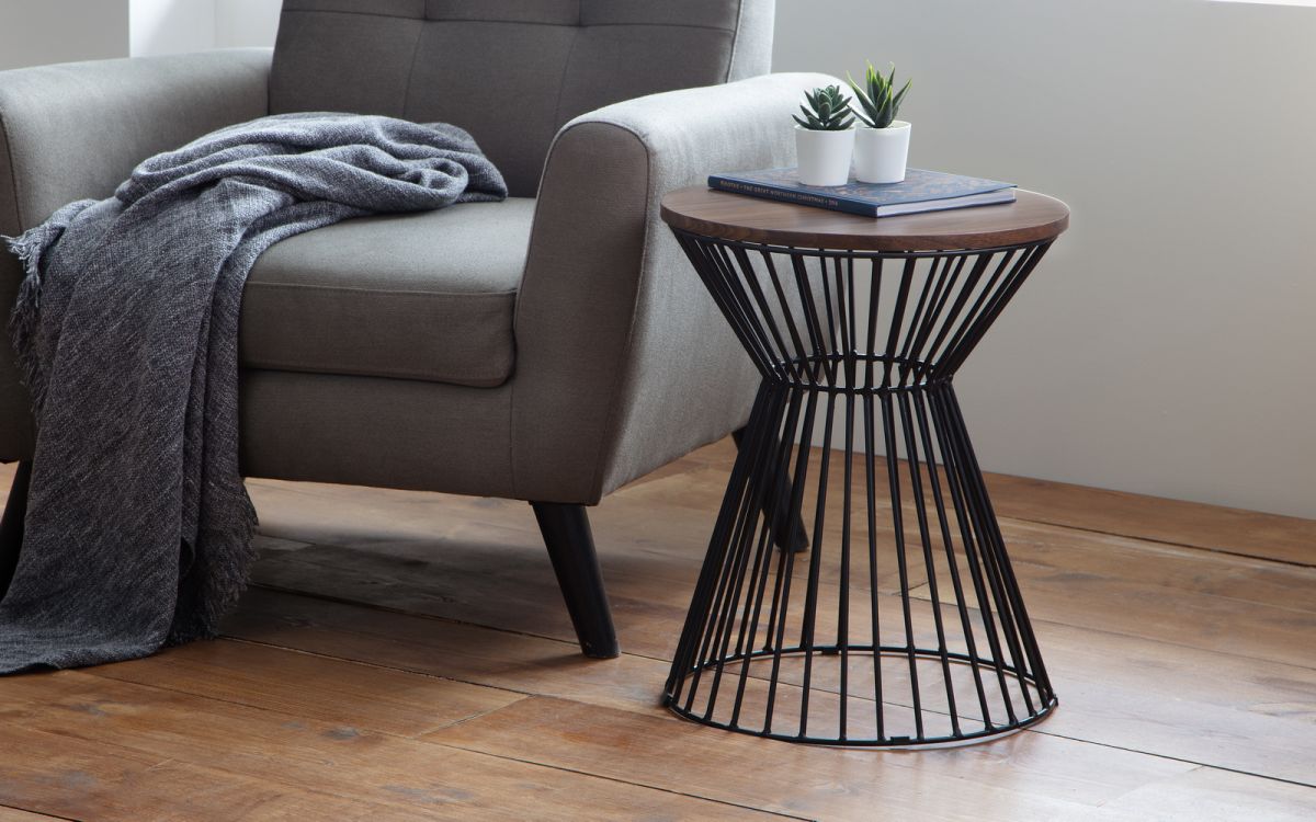 Walnut Round Wire Lamp Table