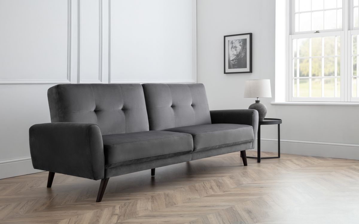 Dark Grey Velvet 3 Seater Sofa Bed