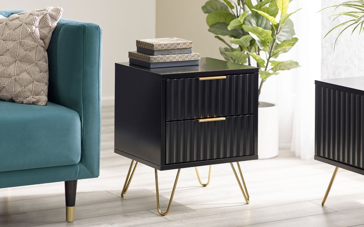 Matte Black 2 Drawer Lamp Table