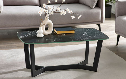 Black Marble Effect Glass Coffee Table