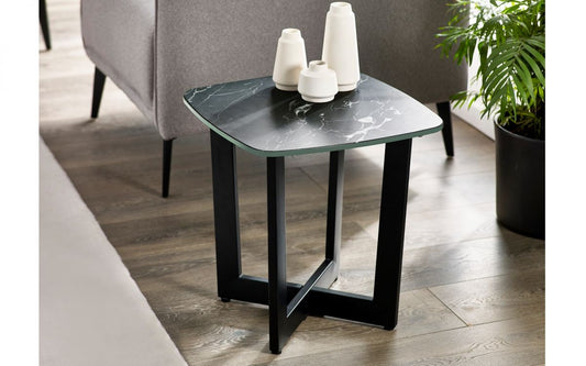 Black Marble Effect Glass Lamp Table