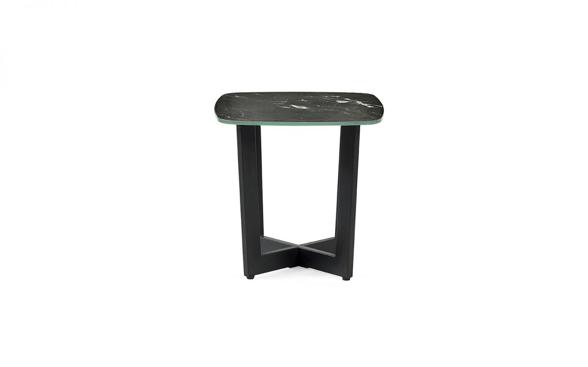 Black Marble Effect Glass Lamp Table