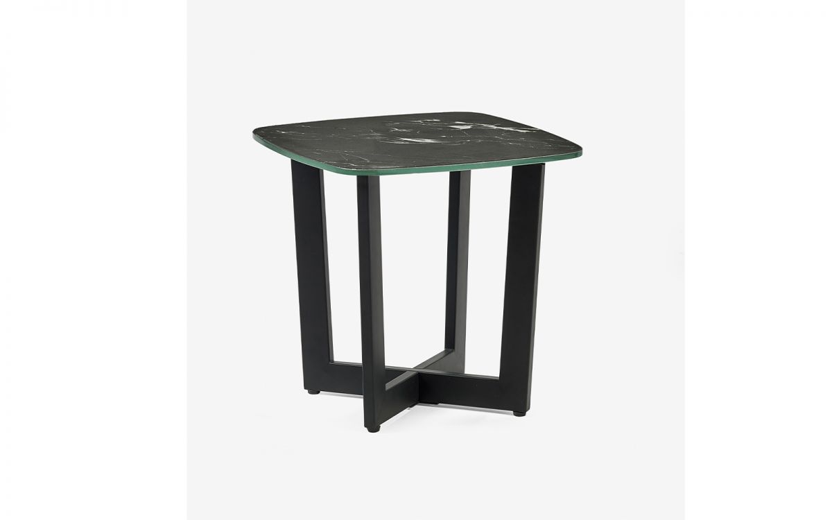 Black Marble Effect Glass Lamp Table