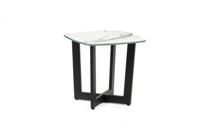 White Marble Effect Glass Lamp Table