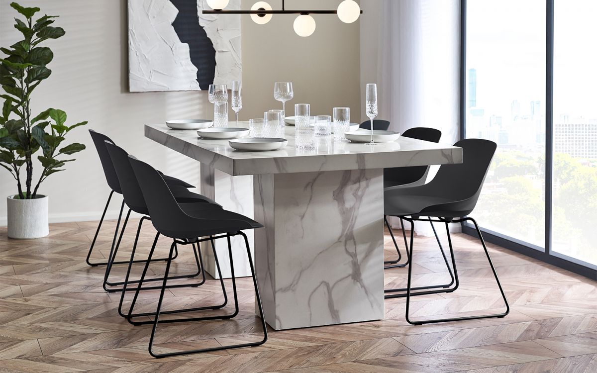 white marble top dining table for 6