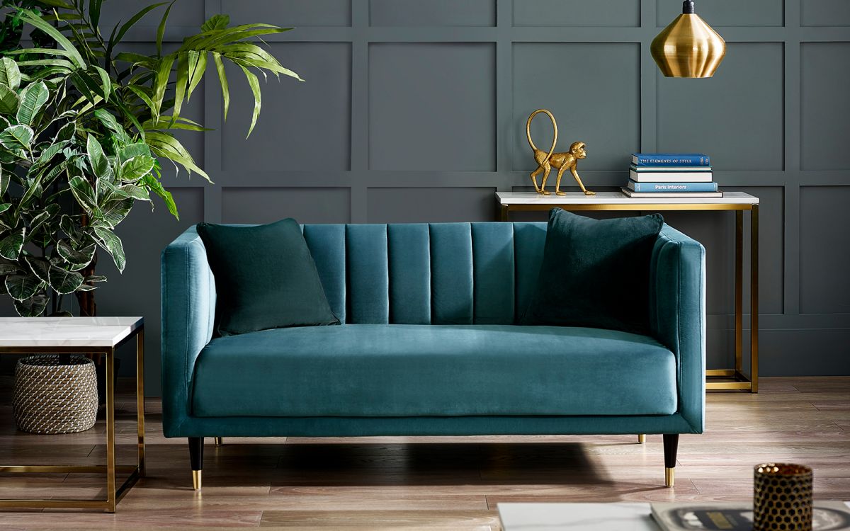 Teal Velvet 2 Seater Sofa