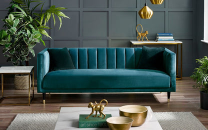 Teal Velvet 3 Seater Sofa