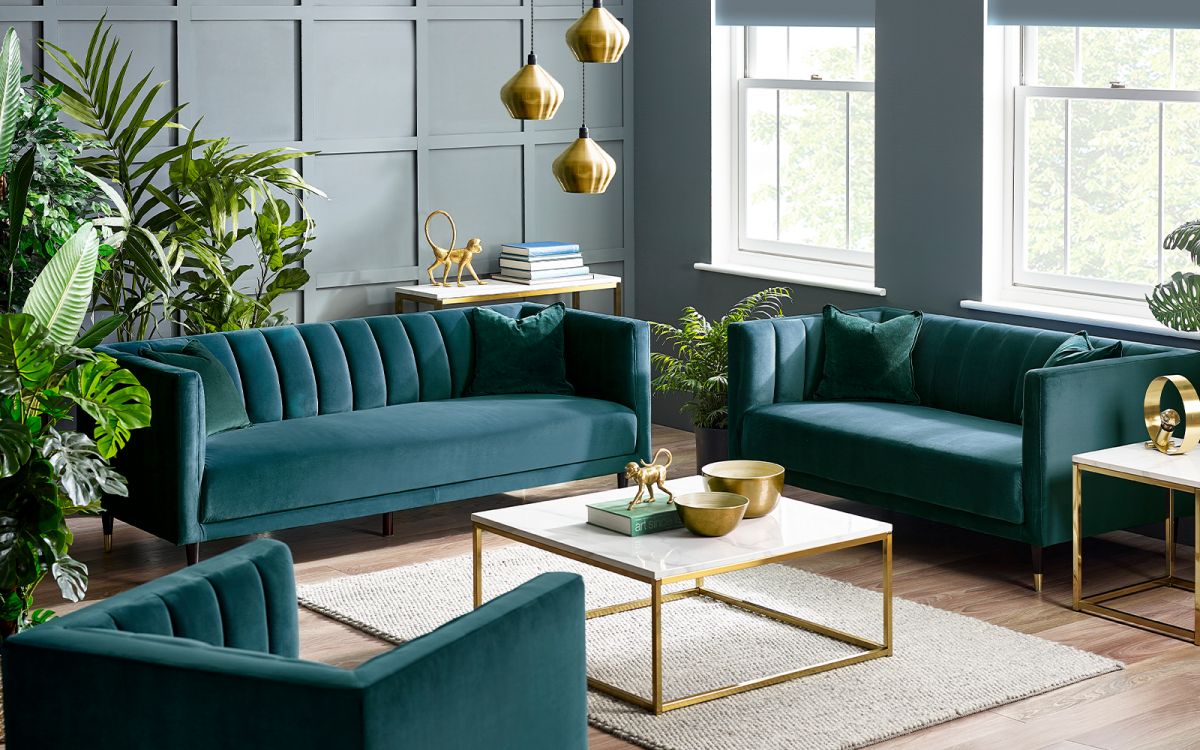 3 seater sofa teal velvet