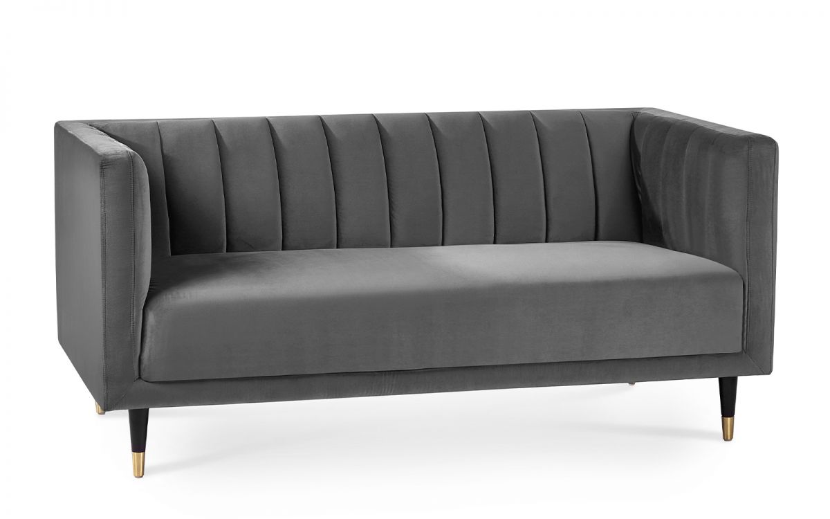 2 seater grey velvet sofa