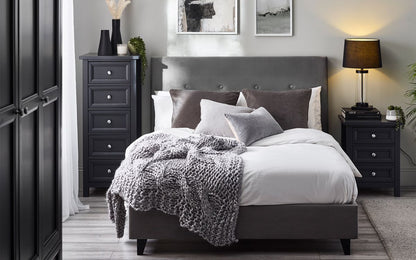 high headboard grey double king bed