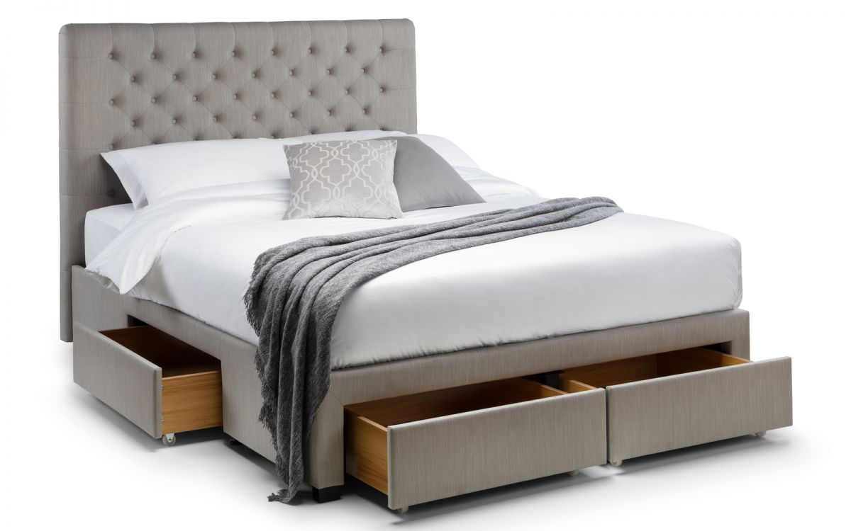 Grey Deep Buttoned 4 Drawer Double/King/Super King Bed