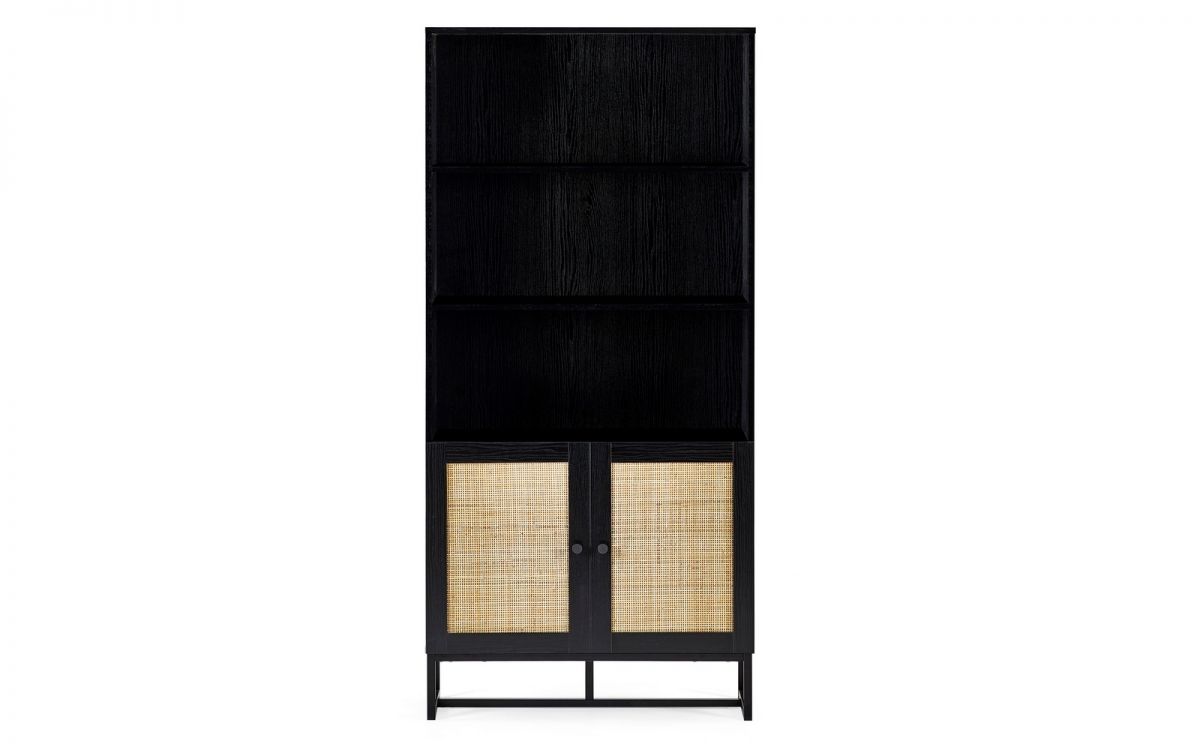 Black Rattan 3 Shelve Tall Bookcase