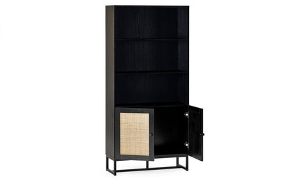 Black Rattan 3 Shelve Tall Bookcase