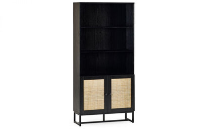 Black Rattan 3 Shelve Tall Bookcase