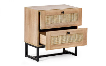 Oak Rattan 2 Drawer Bedside Table