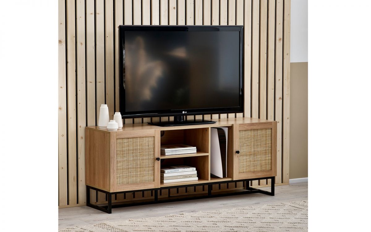 Oak Rattan 2 Cupboard TV Cabinet