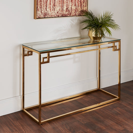 Console table with gold plated frame