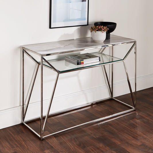 Marble Glass Top Console Table